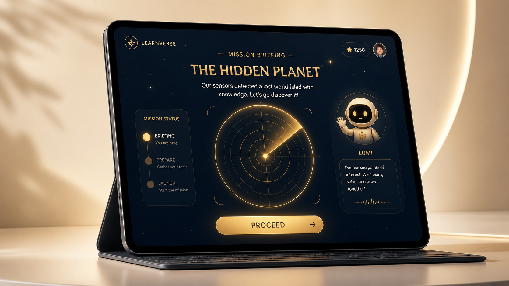 CAPS mission briefing screen before the child enters a mission.